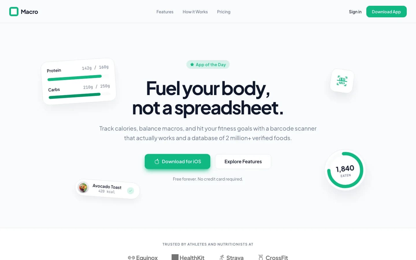 Macro, a calorie tracker landing page generated by Wirefraime