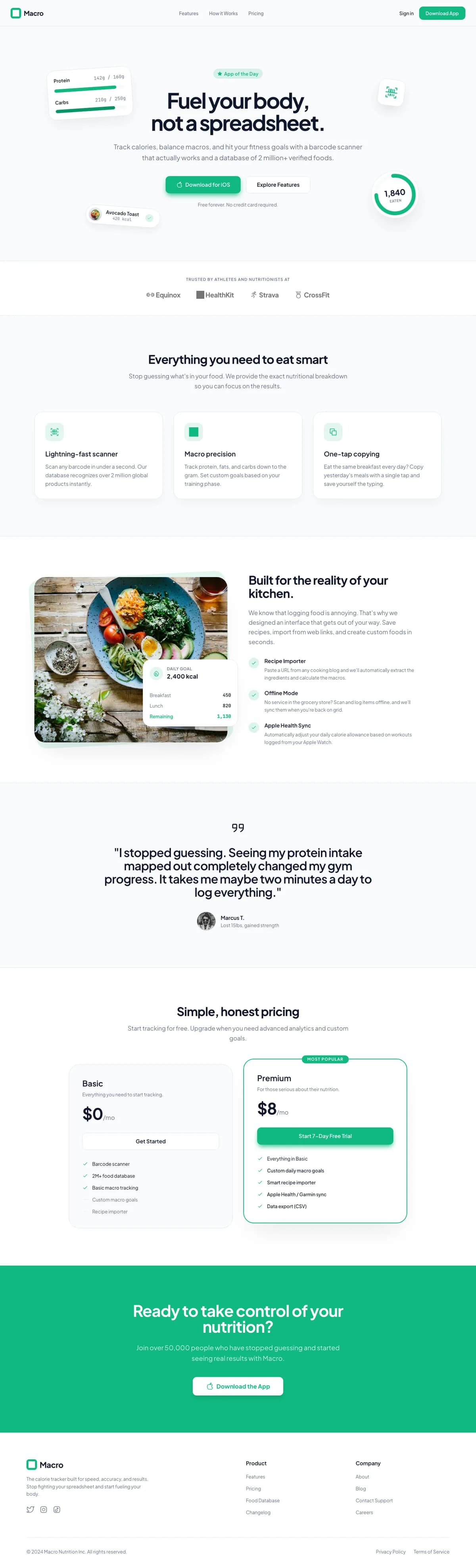 The full Macro landing page generated by Wirefraime