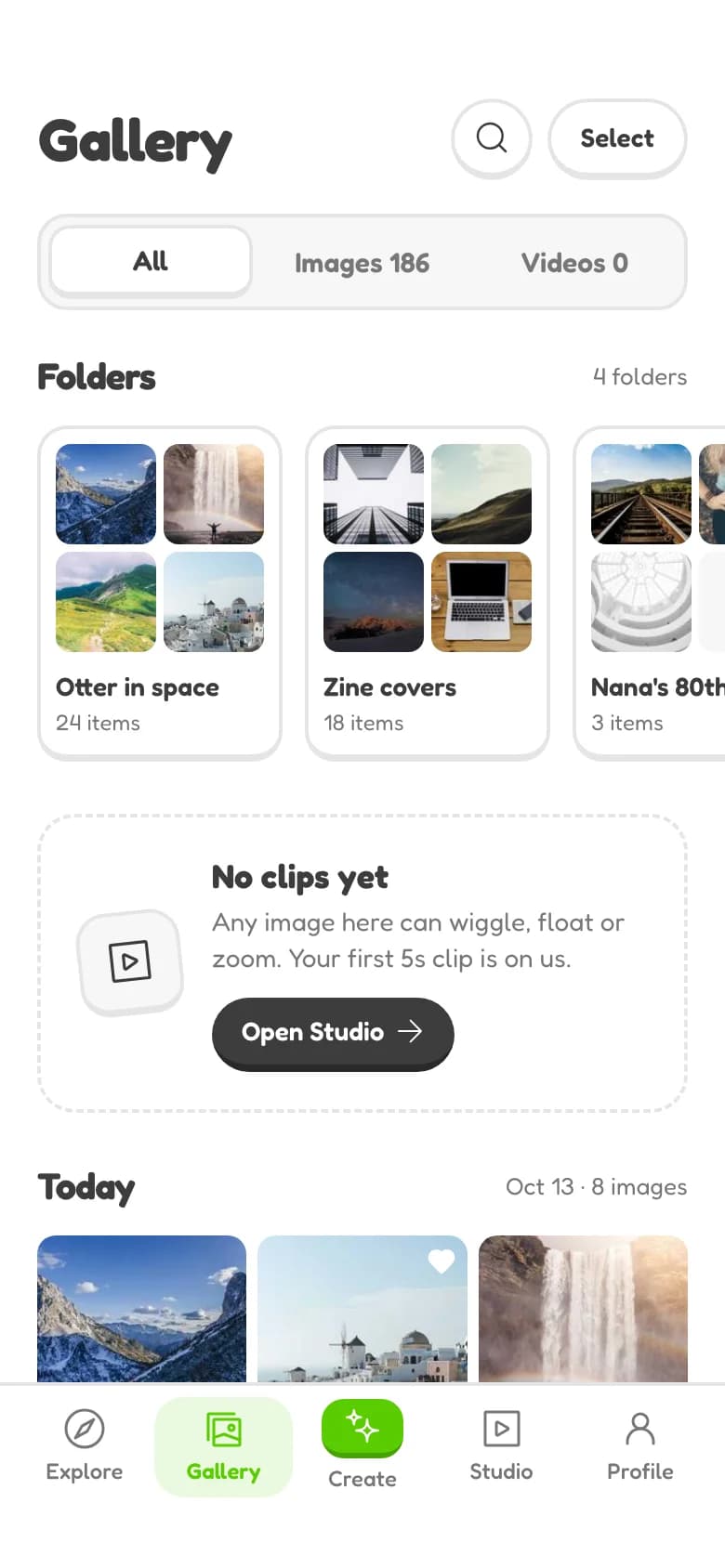 My Gallery screen generated by Wirefraime